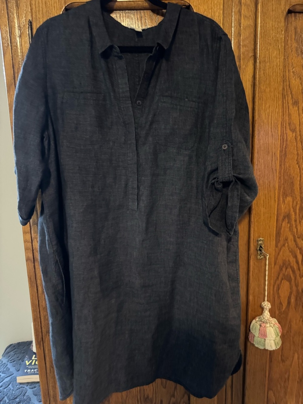 Eileen Fisher Charcoal Linen Midi Dress XL